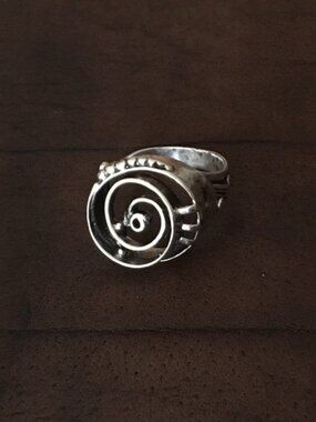 Vintage sterling silver ring spiral 925 size 6 distressed detailed Israel rustic